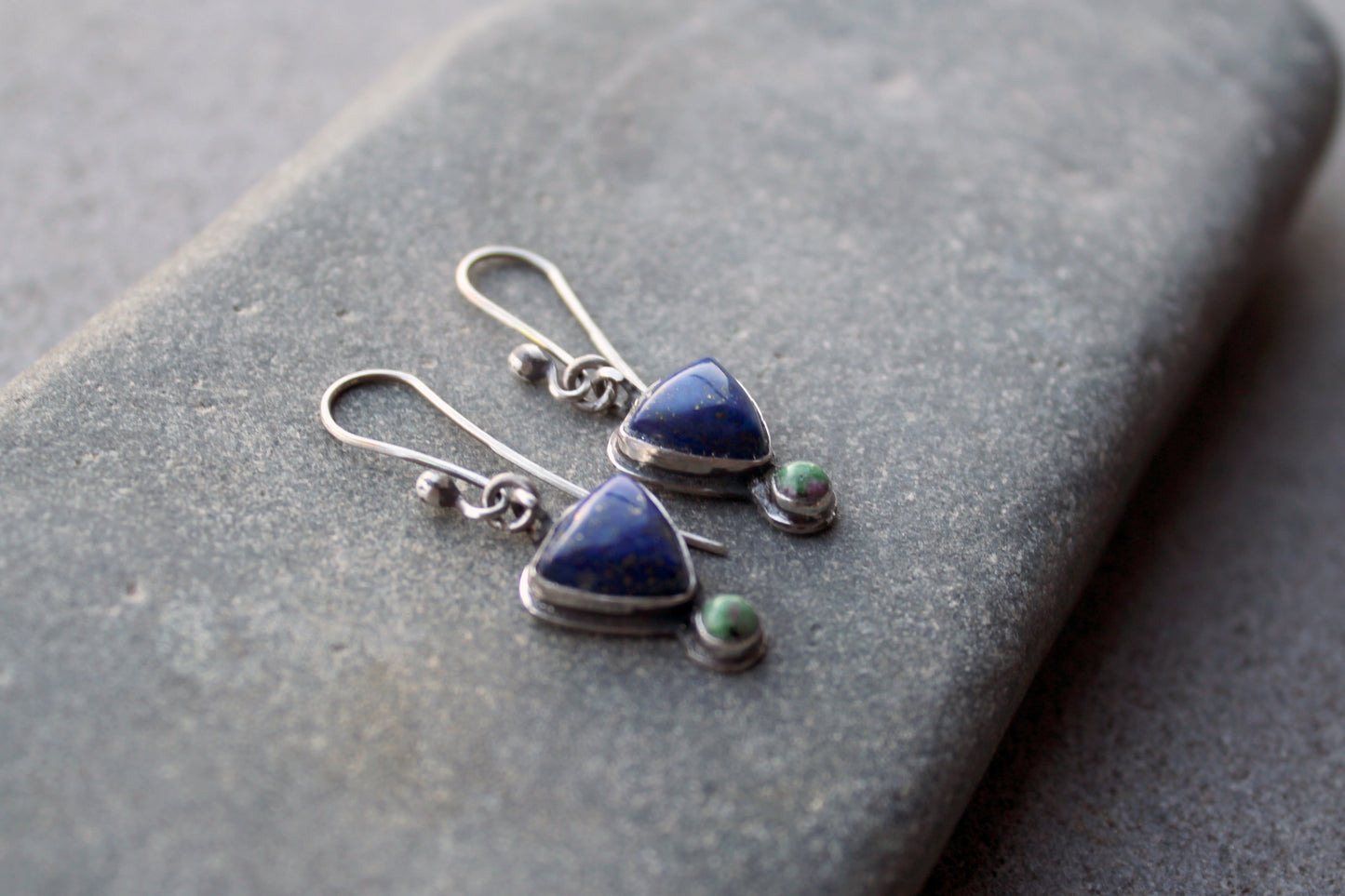Sterling silver earrings with blue and green gemstones, Armenian jewelry