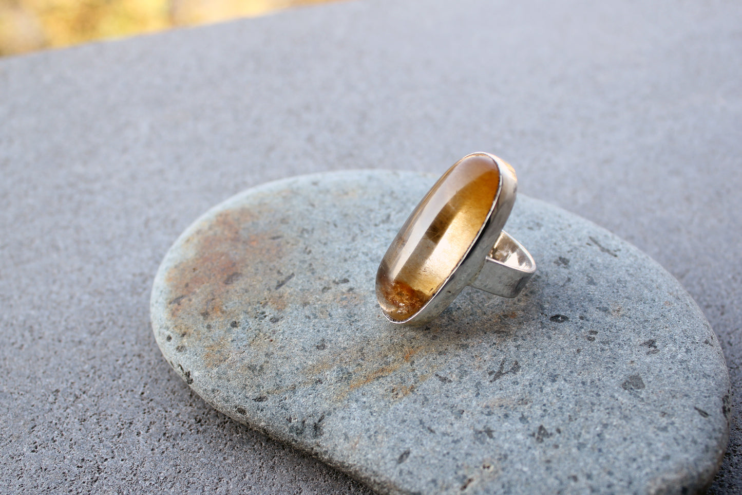 Armenian cocktail big ring sterling silver, rutilated quartz, yellow quartz, silversmith, ethnic