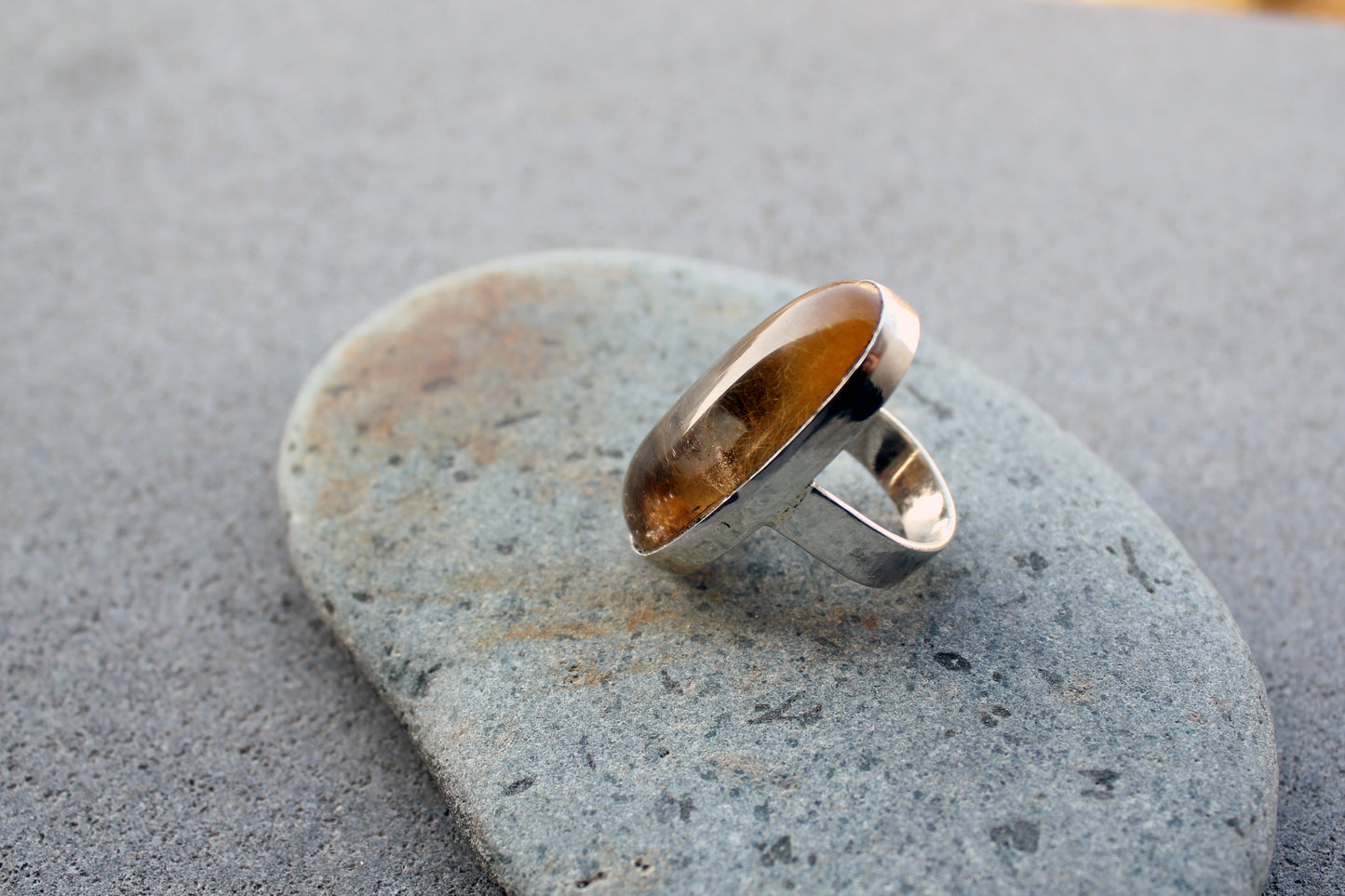 Armenian cocktail big ring sterling silver, rutilated quartz, yellow quartz, silversmith, ethnic