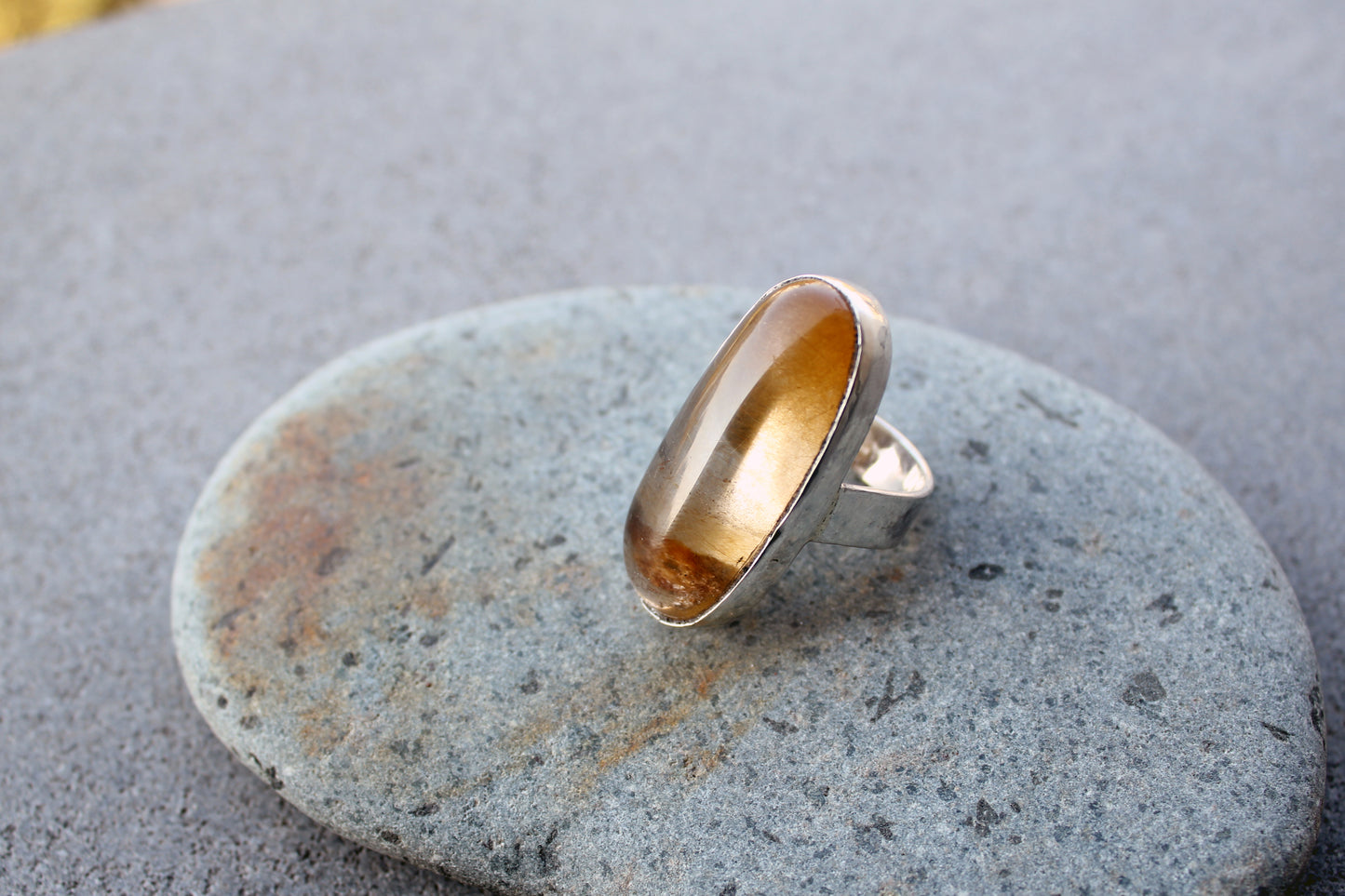 Armenian cocktail big ring sterling silver, rutilated quartz, yellow quartz, silversmith, ethnic