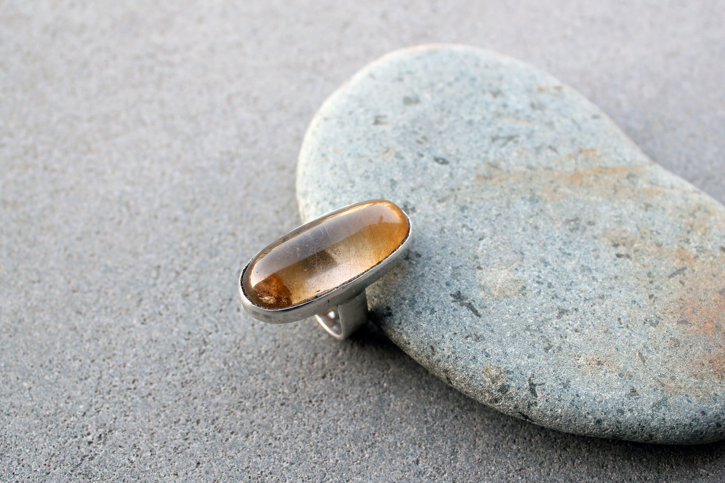 Armenian cocktail big ring sterling silver, rutilated quartz, yellow quartz, silversmith, ethnic