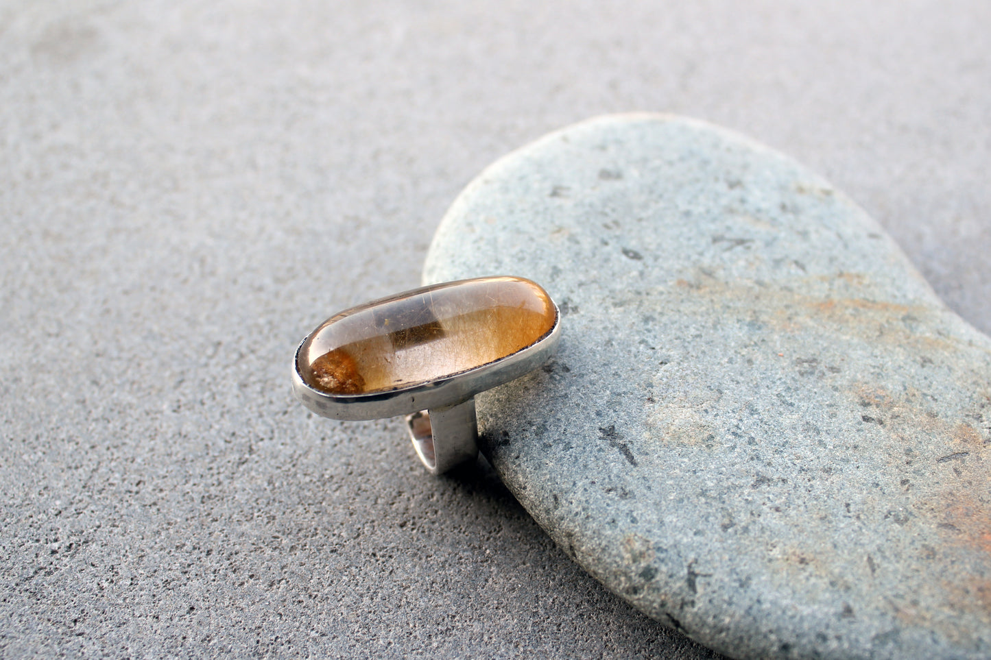 Armenian cocktail big ring sterling silver, rutilated quartz, yellow quartz, silversmith, ethnic