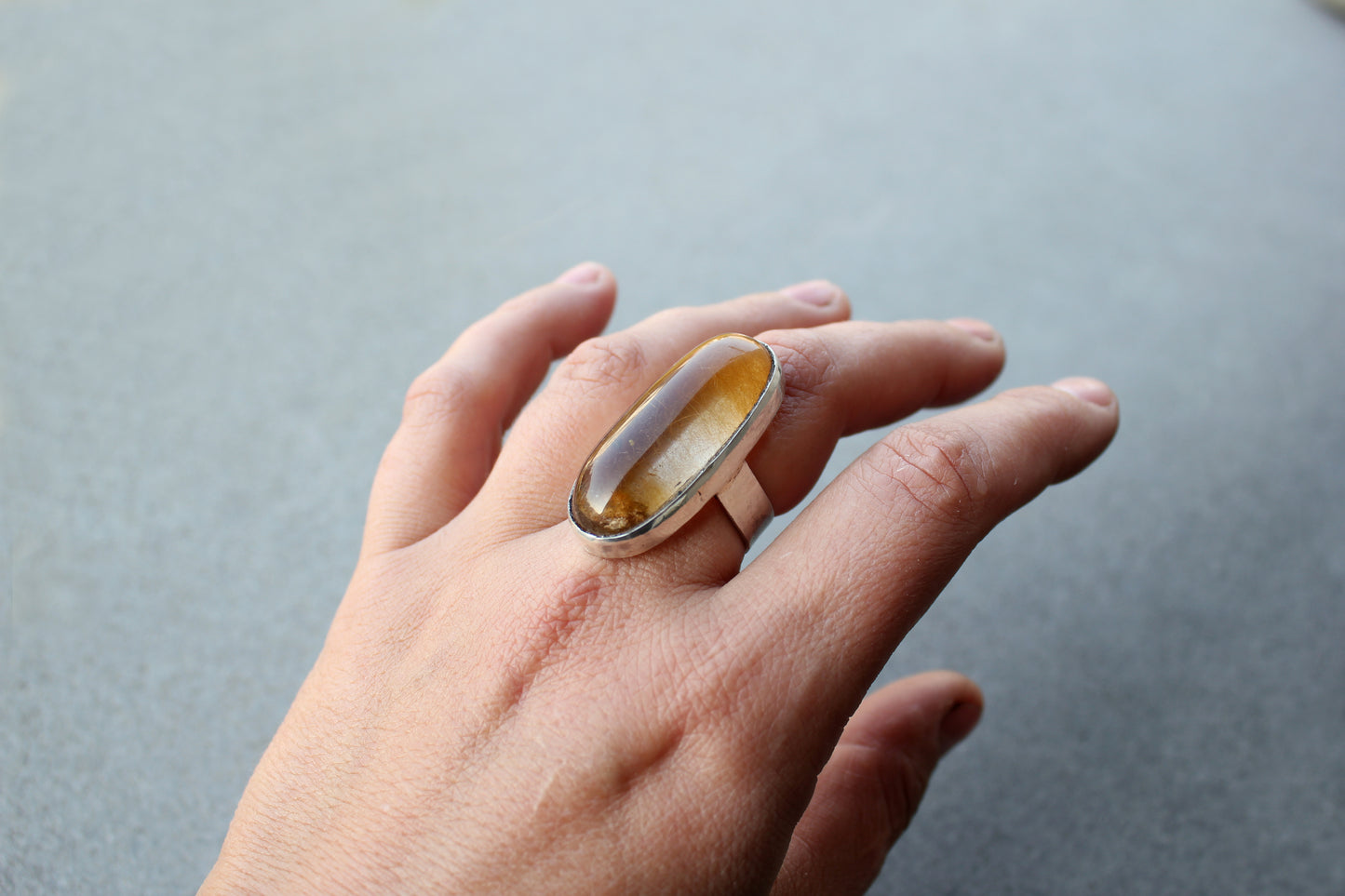 Armenian cocktail big ring sterling silver, rutilated quartz, yellow quartz, silversmith, ethnic